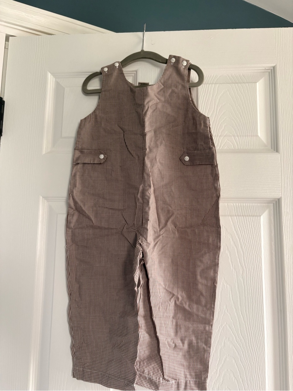 Children's Brown Gingham Overalls